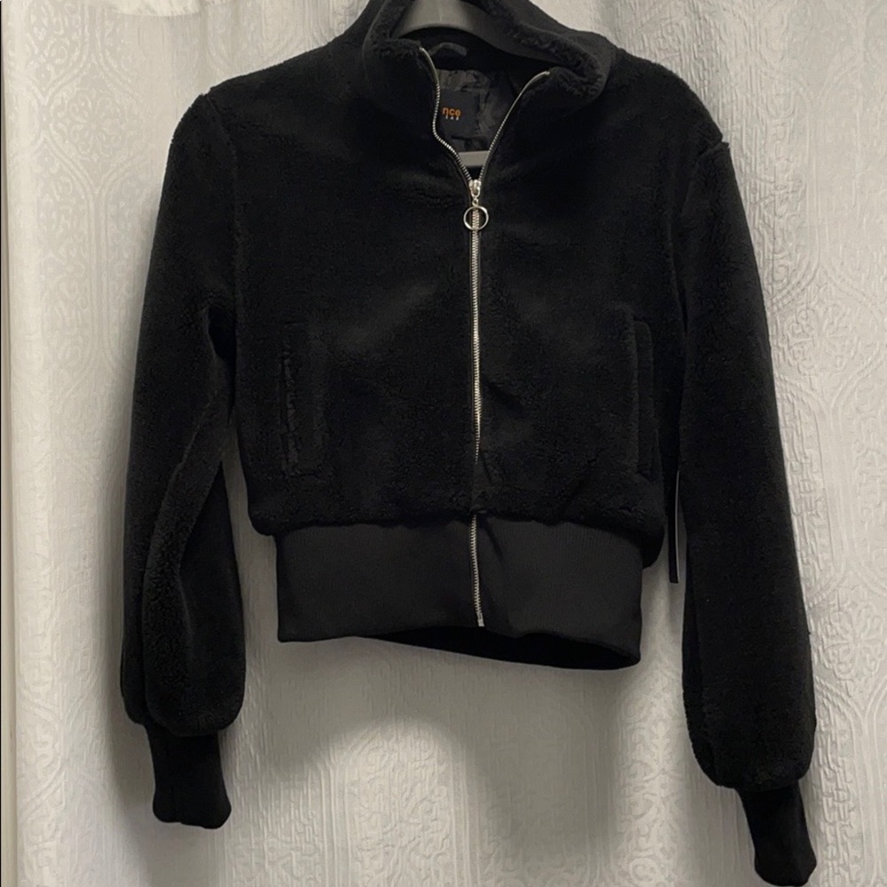 Fashion Nova Bomber Jacket Fluff Off Sherpa Black